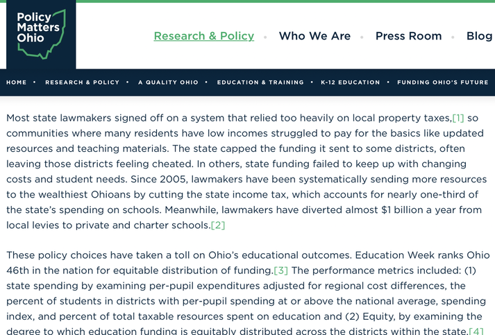 Screenshot from Policy Matters Ohio.